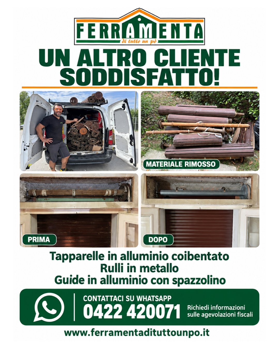 Un nostro intervento: materiale rimosso e confronto prima e dopo la sostituzione delle tapparelle